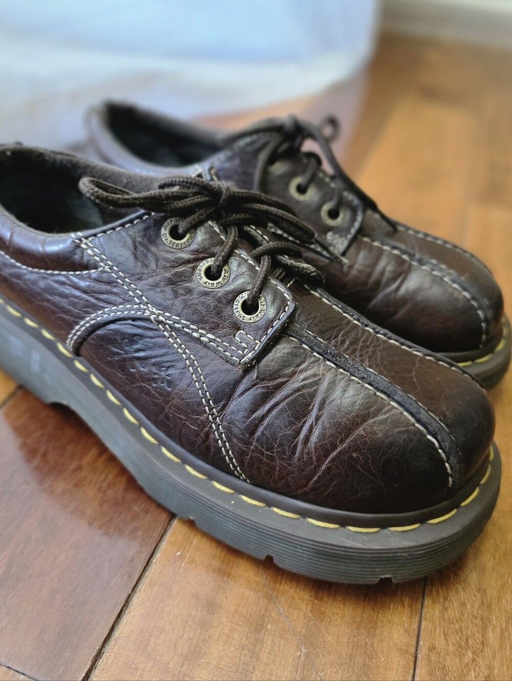 Dr Martens 12283 Daisy Brown Leather Chunky Platform Oxford Shoes Womens 7 Y2K